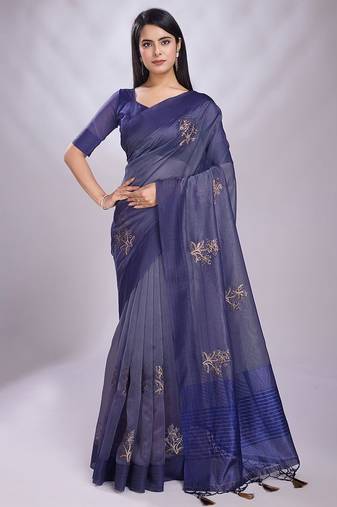 navy_blue embroidered organza saree