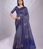 navy_blue embroidered organza saree