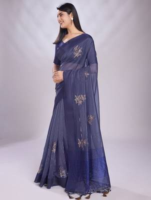 navy_blue embroidered organza saree 2