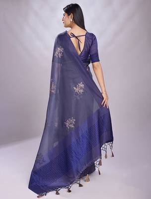 navy_blue embroidered organza saree 3