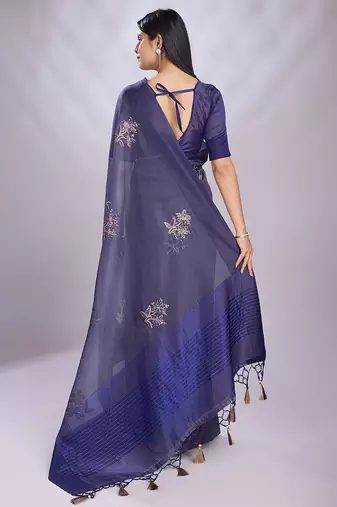 navy_blue embroidered organza saree