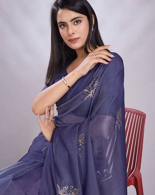 navy_blue embroidered organza saree 5