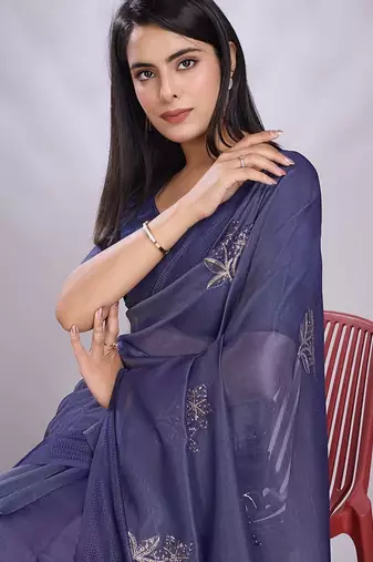 navy_blue embroidered organza saree