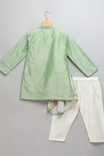 mint green cotton silk pleated side dupatta men kurta set