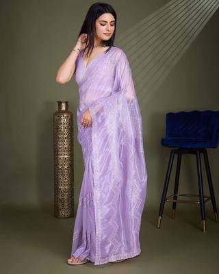 lavender embroidered net saree 2