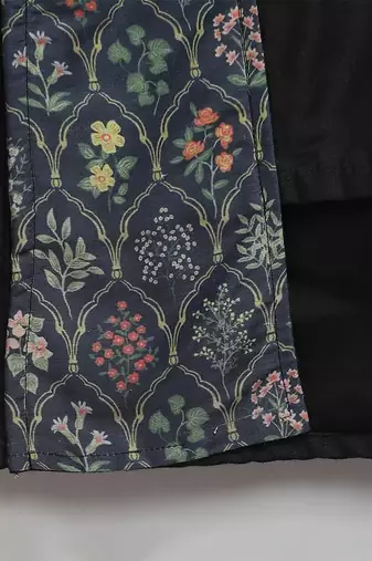 Black printed cotton silk Men Kurta Set