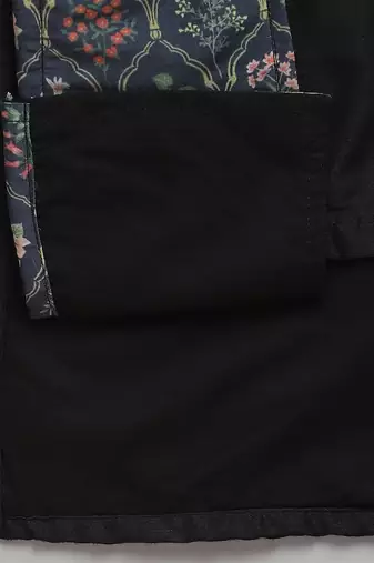 Black printed cotton silk Men Kurta Set