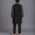 Black printed cotton silk Men Kurta Set