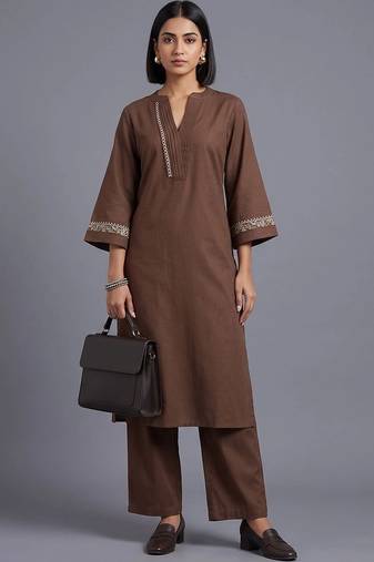 women embroidered regular thread work kurta with palazzos