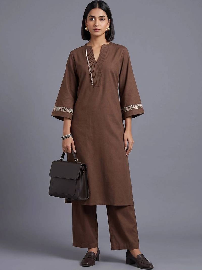women embroidered regular thread work kurta with palazzos