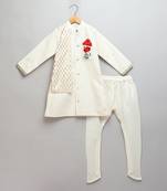 Ivory embroidered cotton silk Men Bandhgala and Pant