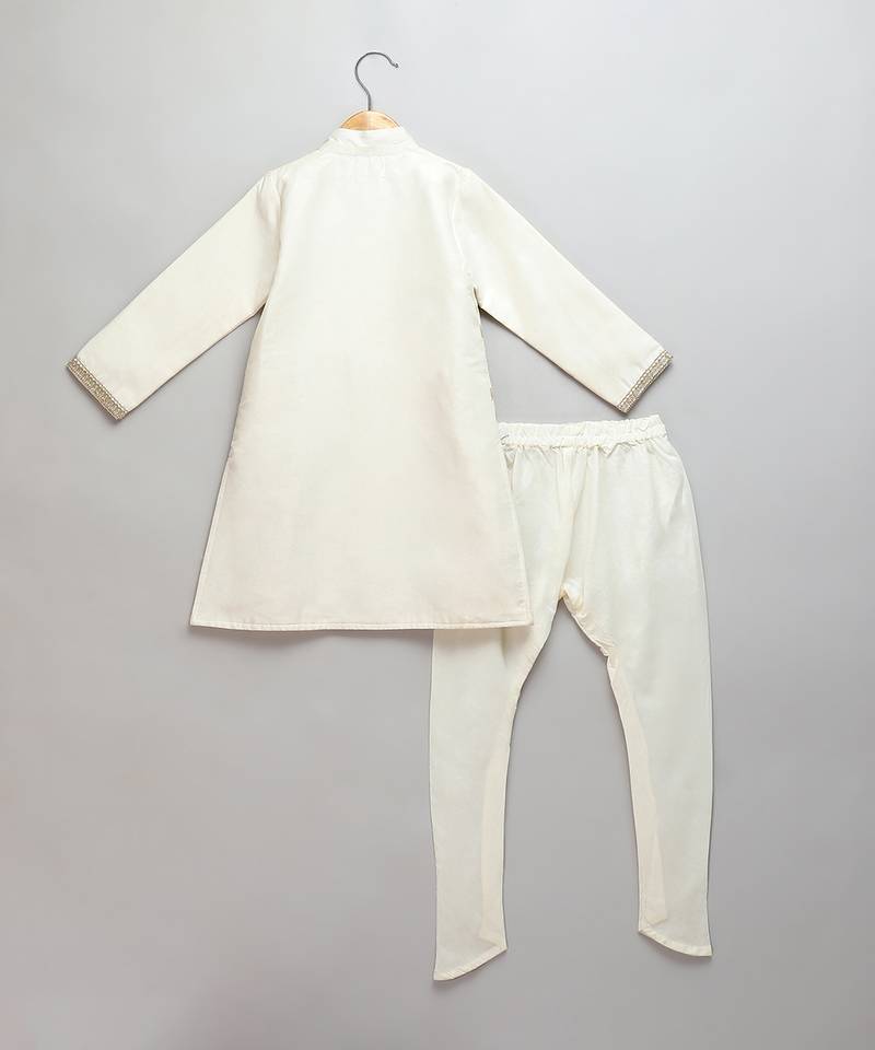 Ivory embroidered cotton silk Men Bandhgala and Pant