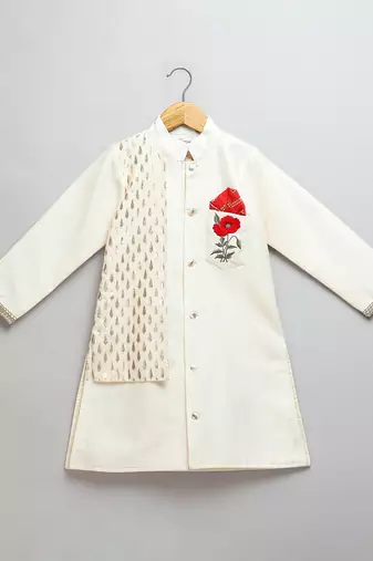Ivory embroidered cotton silk Men Bandhgala and Pant