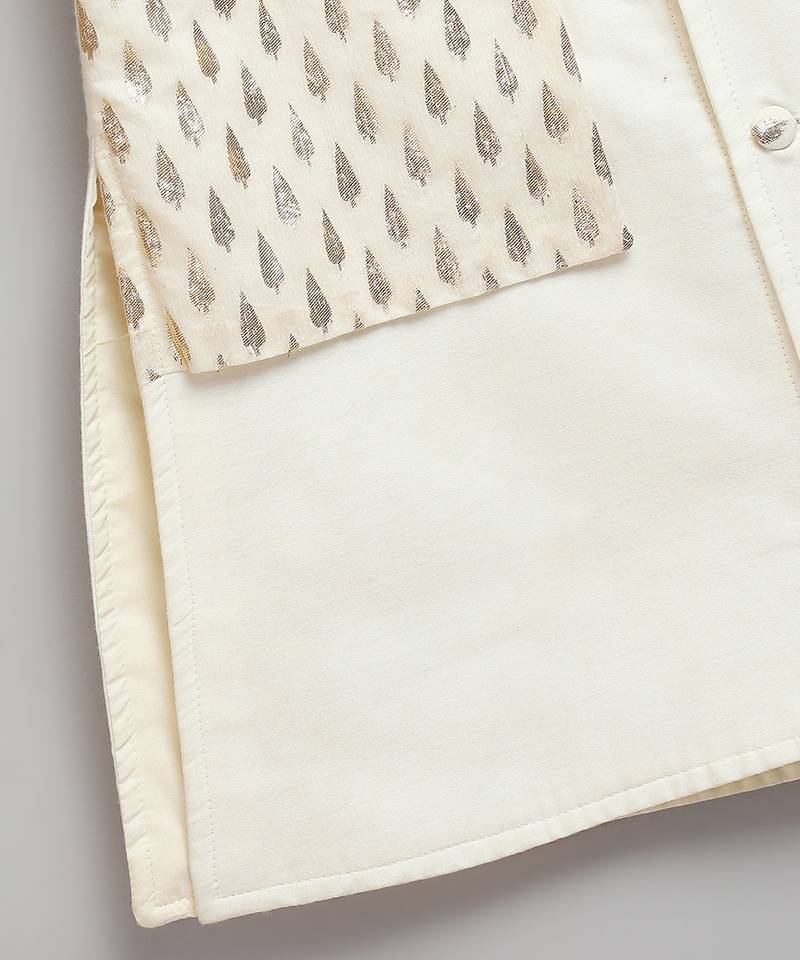 Ivory embroidered cotton silk Men Bandhgala and Pant