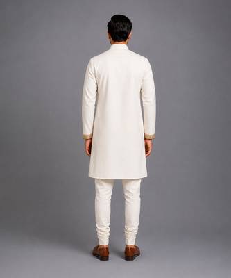 Ivory embroidered cotton silk Men Bandhgala and Pant 9