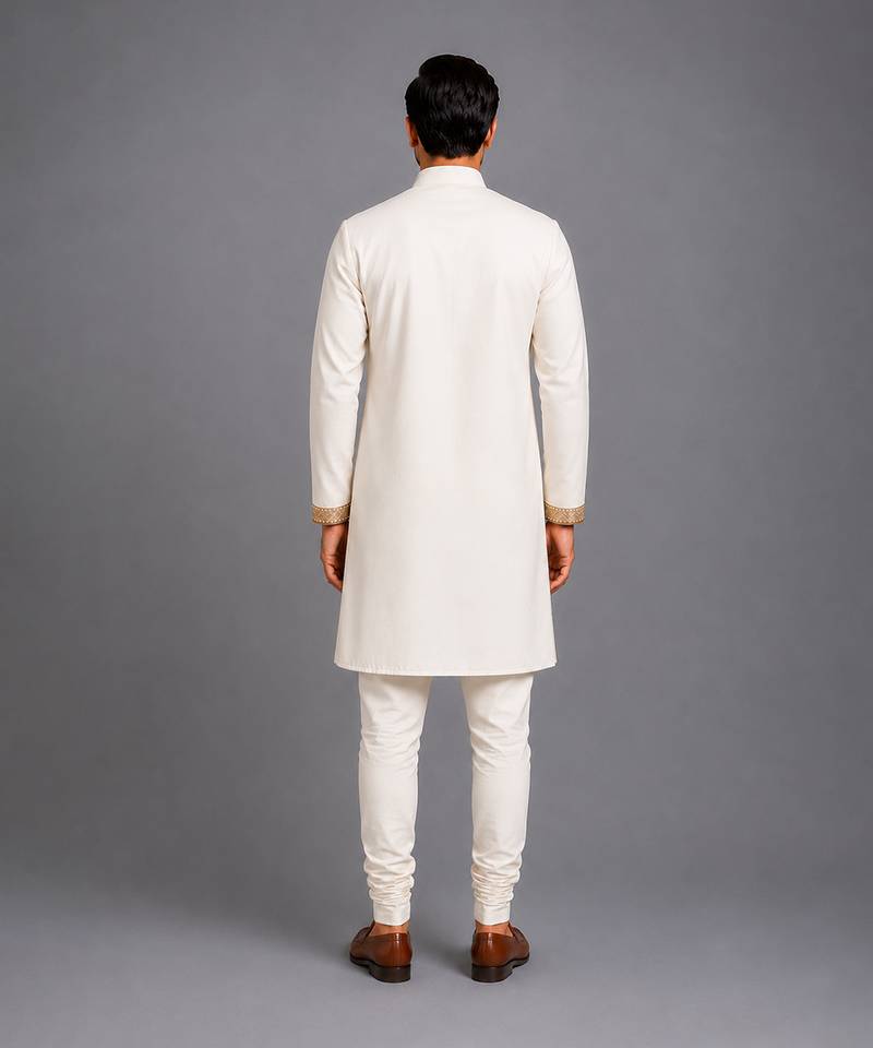 Ivory embroidered cotton silk Men Bandhgala and Pant