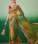 green bandhani embroidered pure georgette saree