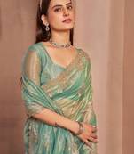 green embellished embroidered organza saree