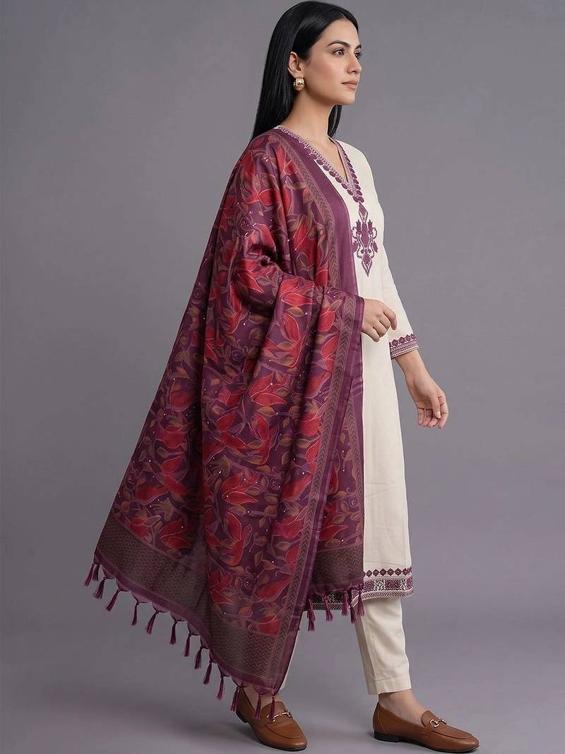 women ethnic motifs embroidered regular thread work kurta with trousers & with dupatta