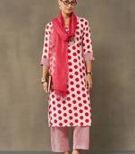 women printed regular cotton kurta with palazzos & with dupatta