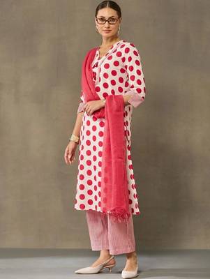 women printed regular cotton kurta with palazzos & with dupatta 2