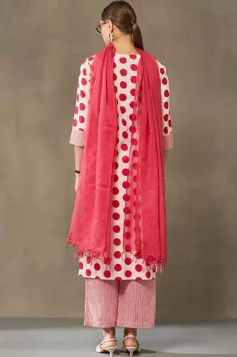 women printed regular cotton kurta with palazzos & with dupatta