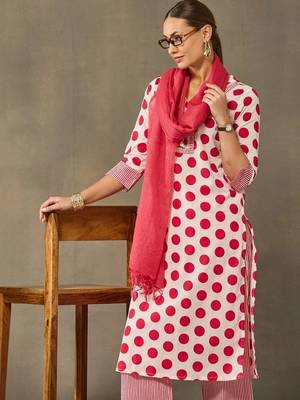 women printed regular cotton kurta with palazzos & with dupatta 5