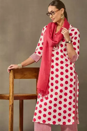 women printed regular cotton kurta with palazzos & with dupatta