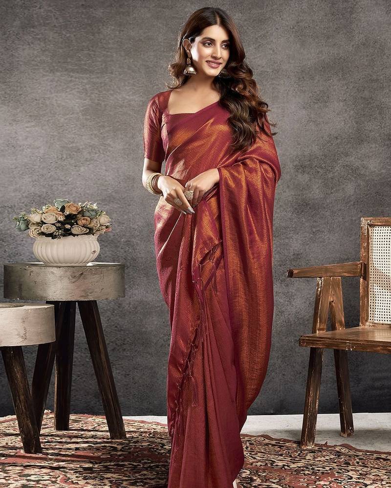 purple woven design zari banarasi saree