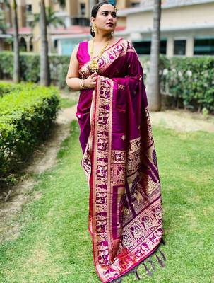 rose ethnic motif zari woven banarasi saree 3