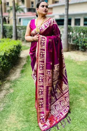 rose ethnic motif zari woven banarasi saree