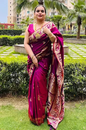 rose ethnic motif zari woven banarasi saree
