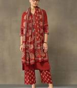 women ethnic motifs printed regular cotton kurta with trousers & with dupatta