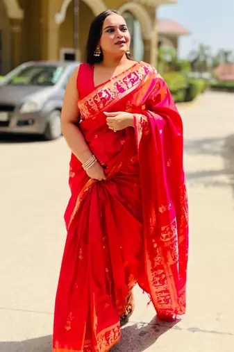 pink woven design zari banarasi saree