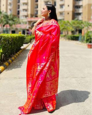 pink woven design zari banarasi saree 3