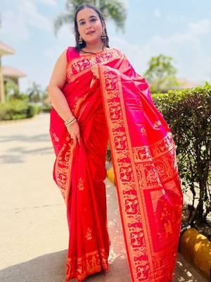 pink woven design zari banarasi saree 4