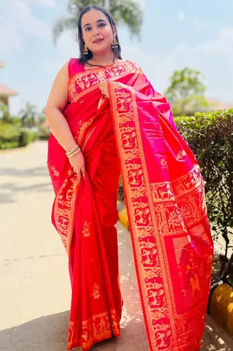 pink woven design zari banarasi saree