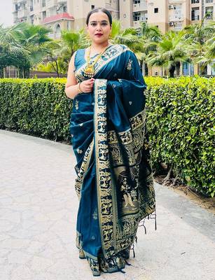 blue woven design zari banarasi saree 1