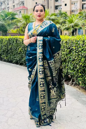 blue woven design zari banarasi saree