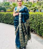 blue woven design zari banarasi saree