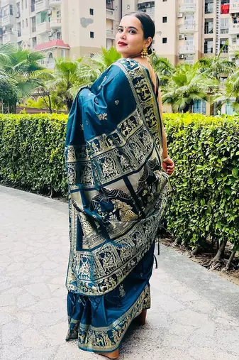 blue woven design zari banarasi saree