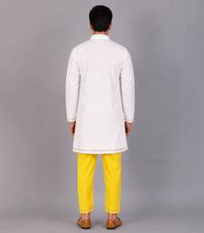 White kite printed cotton silk Men Kurta Set