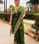 green ethnic motif zari woven banarasi saree