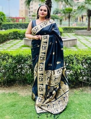 black woven design zari saree 1