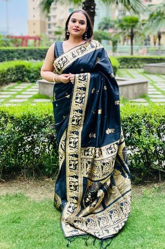 black woven design zari saree