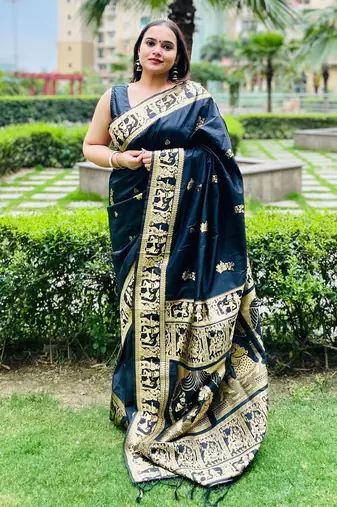 black woven design zari saree