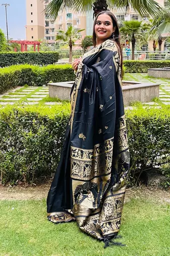 black woven design zari saree