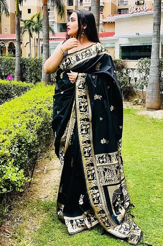 black woven design zari saree