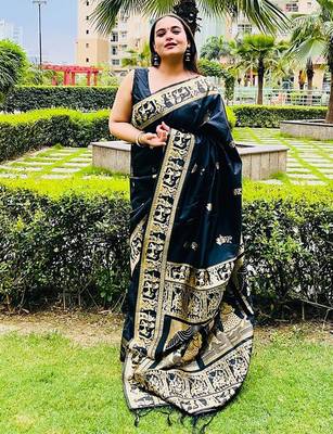 black woven design zari saree 4