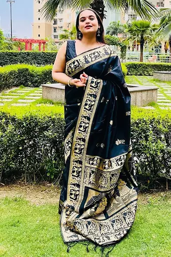 black woven design zari saree